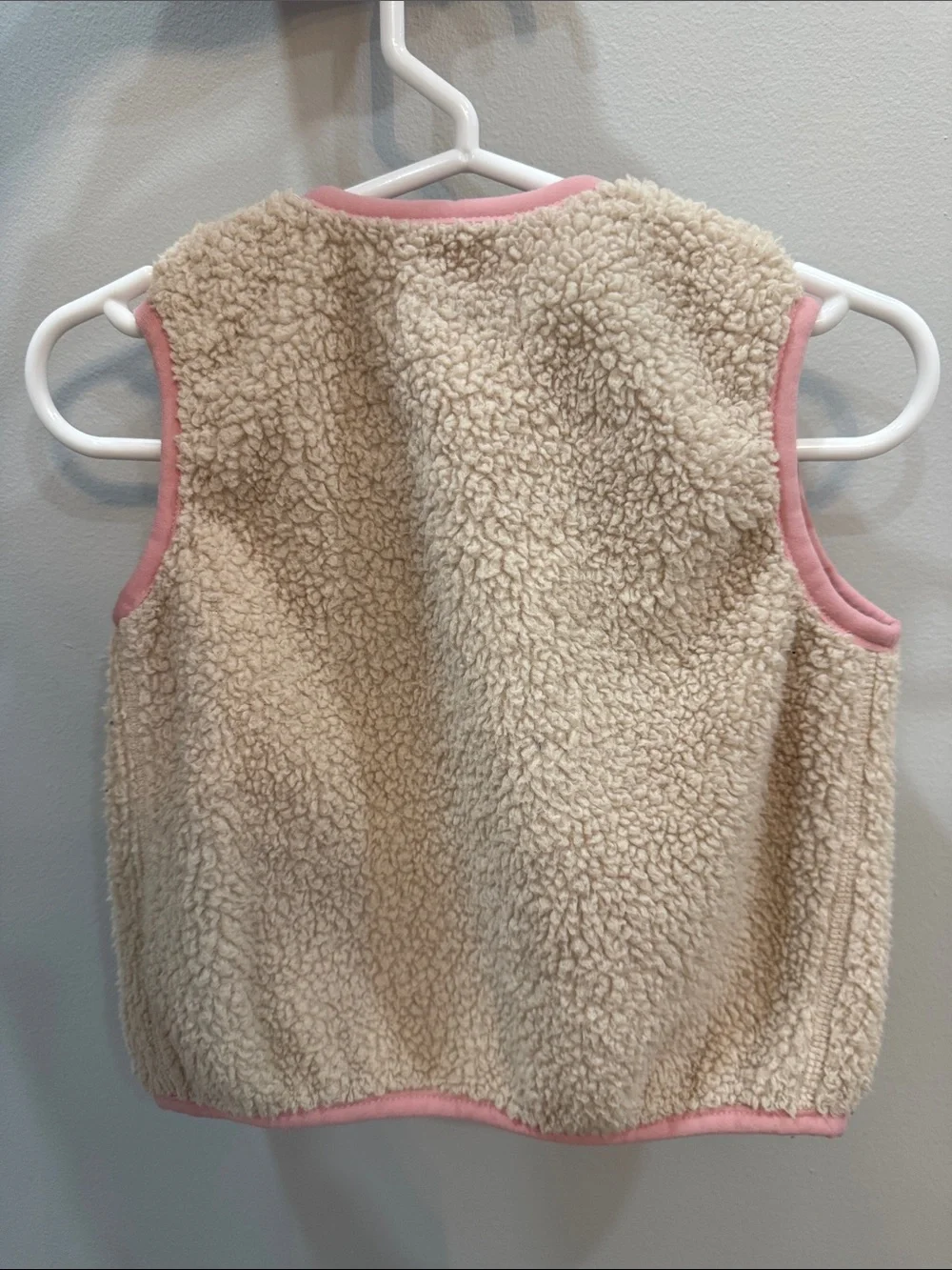Baby Boden Cream Sherpa Vest with Pink Trim